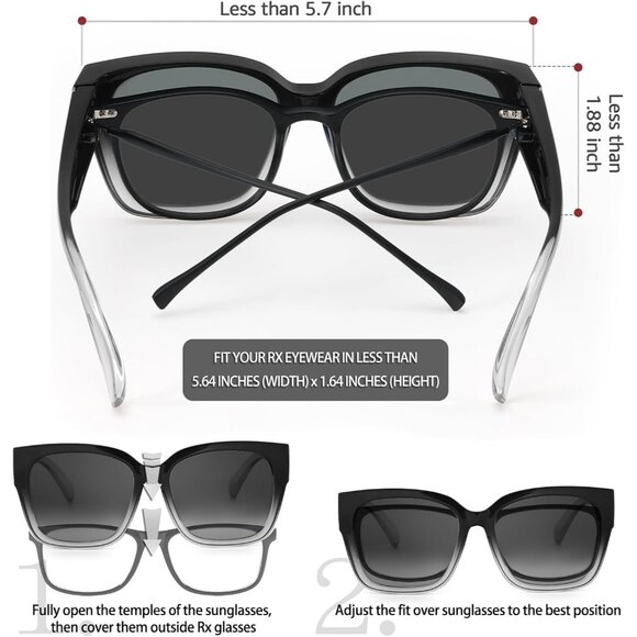 🆕 Women Black Trendy Polarized Sunglasses Oversized Fit Over Driving Protection - Picture 5 of 5
